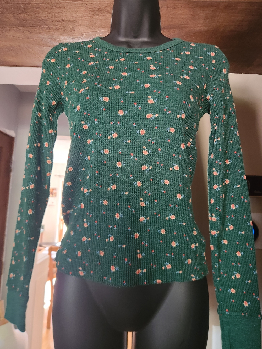 American Eagle Outfitters Forest Green Floral Long Sleeve Tee